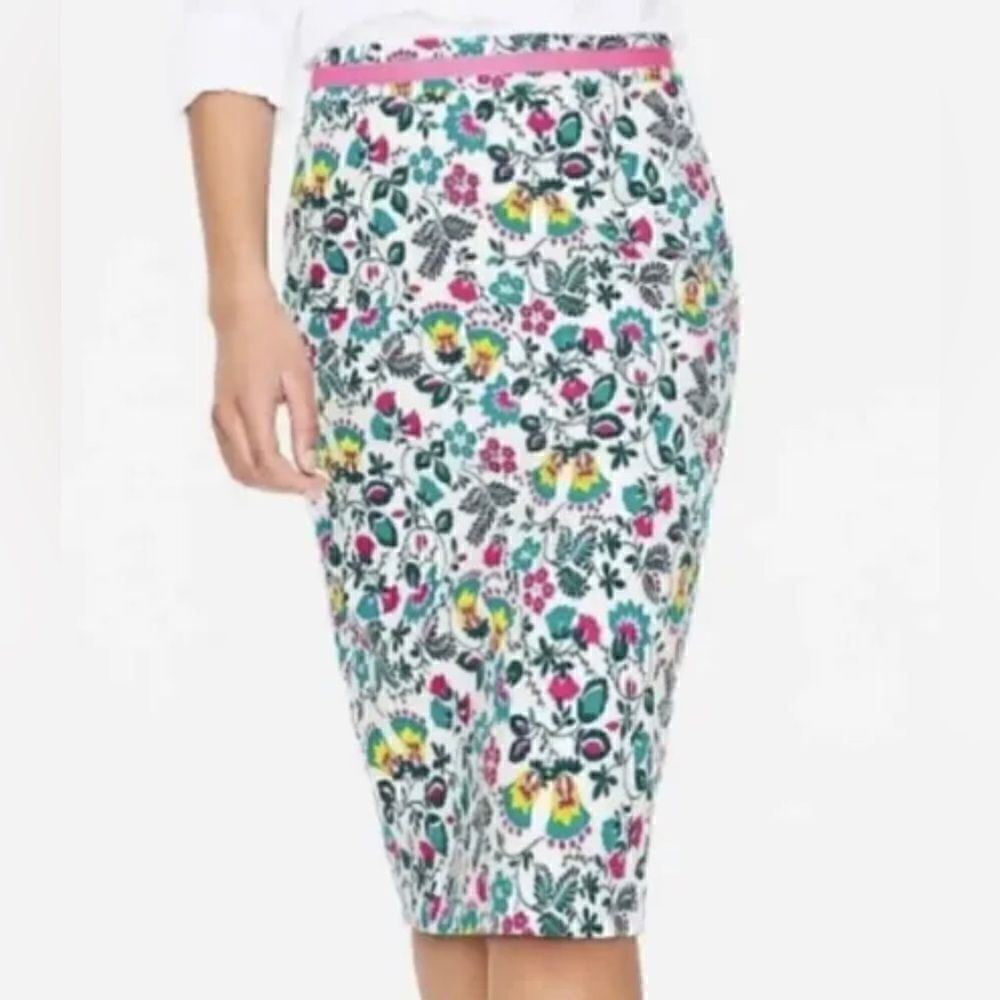 Boden Ivory Exotic Garden Modern Pencil Skirt Women's Concealed Back Zip Size 8L